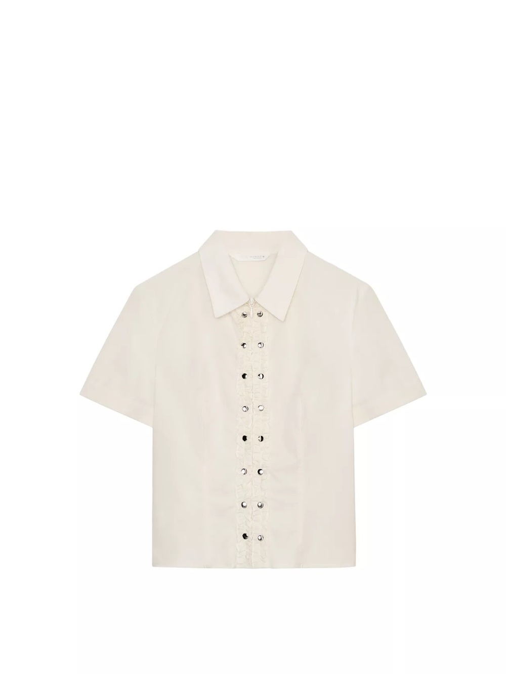Zara Short-Sleeve Ruffled Poplin Shirt with Studs